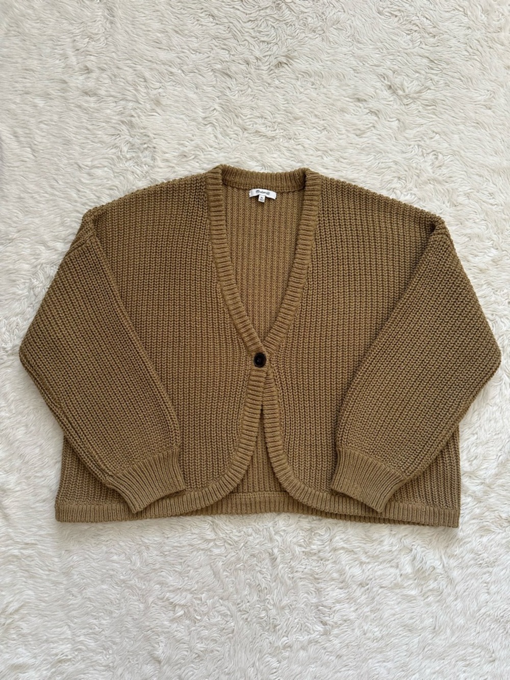 Madewell Sweater Shirttail Cardigan Sweater Single Button Front Knit Tan Sz XL - Picture 2 of 12